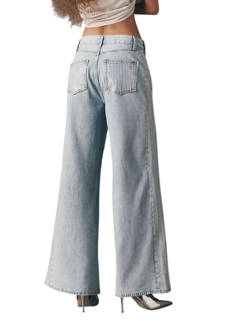 Pilcro Sequin Skater High-Rise Wide-Leg Jeans Size 27 New - Picture 10 of 16